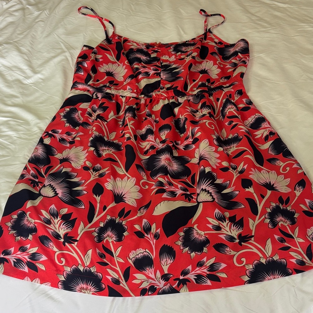 Floral Coral & Navy Spaghetti Strap Dress WITH POCKETS
